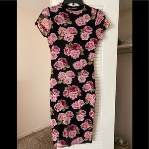 Floral black bodycon dress